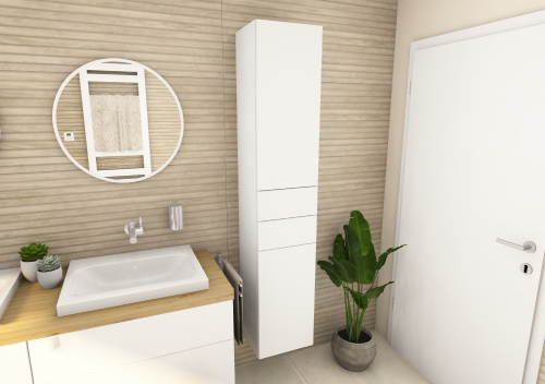 Geberit Aufsatzwaschtische kombiniert mit Burgbad Möbeln in einem designorientiertem Badezimmer.