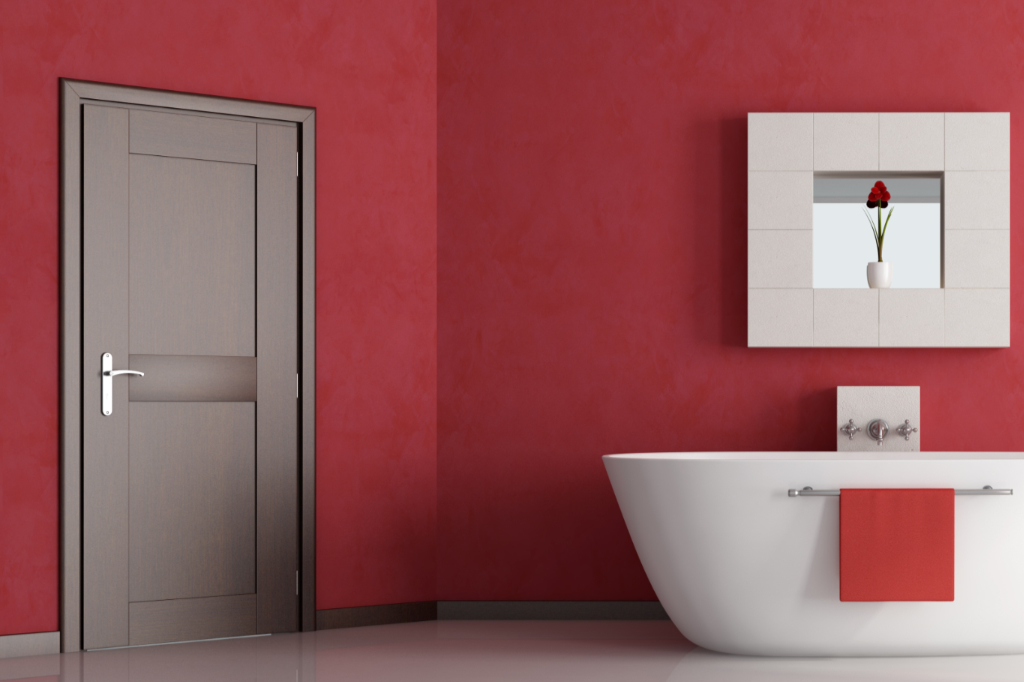 elegantes minimalistisches rotes Badezimmer - Rendering