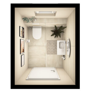 Warme Farbtöne gestalten ein Gäste WC mit Geberit Handwaschbecken, dazu passender Toilette und Accessoires.